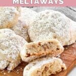 Homemade David's cookies butter pecan meltaways and one broken in half.