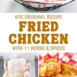 Crispy fried chicken in a serving basket and the ingredients to make it.