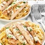 Homemade Olive Garden chicken alfredo on two plates.