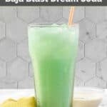 Homemade Taco Bell Dirty Mountain Dew Baja blast dream soda on a marble surface.