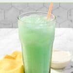 Homemade Taco Bell Dirty Mountain Dew Baja blast dream soda and a cloth napkin by it.