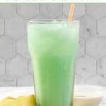 Homemade Taco Bell Dirty Mountain Dew Baja blast dream soda and a small cup of sweet cream.