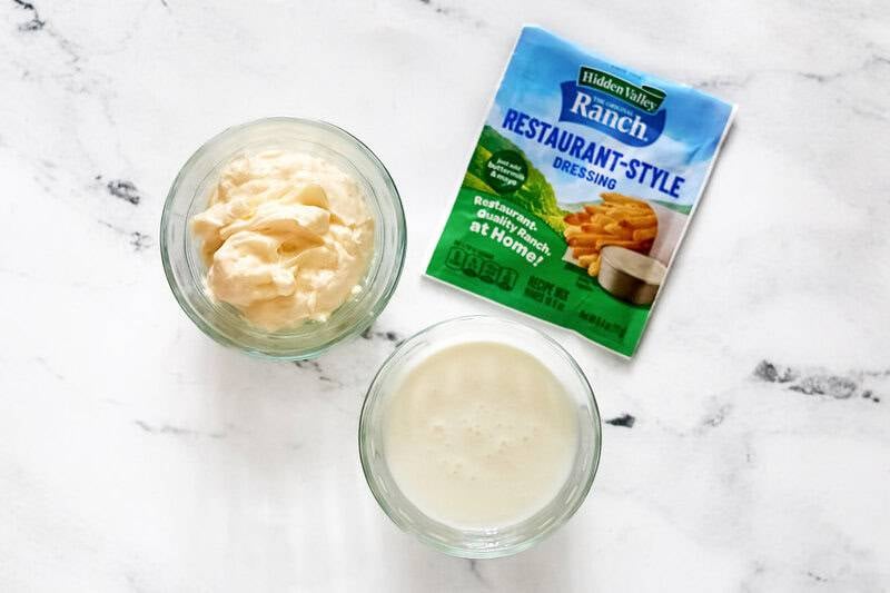 Restaurant-style ranch dressing mix, mayonnaise, and buttermilk.
