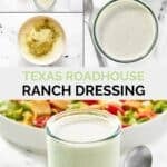 Copycat Texas Roadhouse ranch dressing ingredients and the dressing in a glass jar.