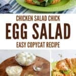 Egg salad sandwiches, the ingredients for the egg salad, and making the egg salad.