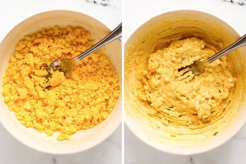 Making filling for deviled eggs.