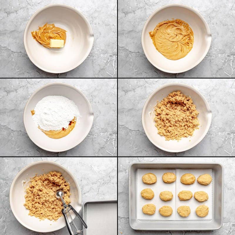 Preparing the filling for egg shaped peanut butter candy.