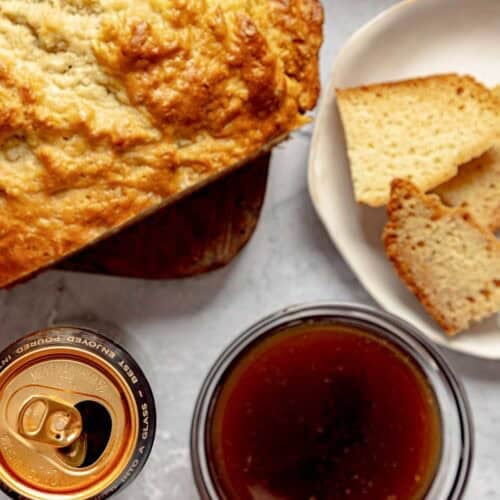 Soda bread loaf and stout beer dipping sauce.