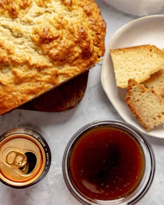 Soda bread loaf and stout beer dipping sauce.