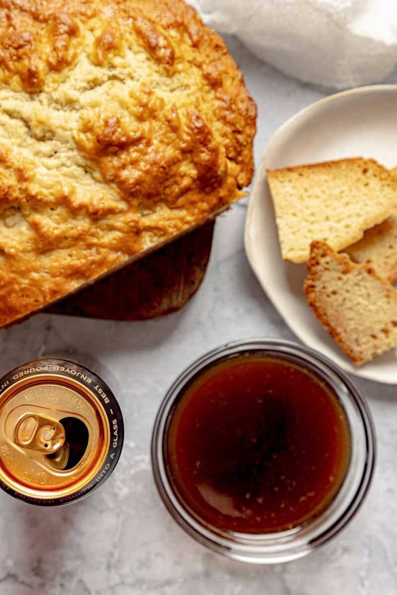 Soda bread loaf and stout beer dipping sauce.