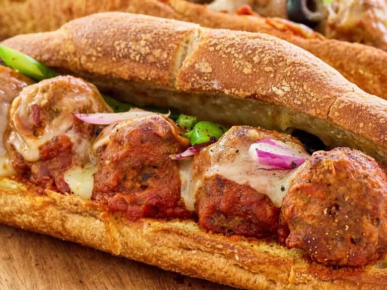 A meatball sub sandwich.