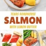 Salmon fillets with lemon butter sauce, cooking it, and the ingredients to make it.