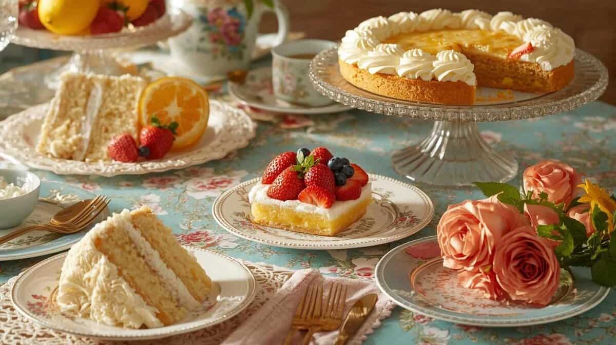 Coconut cake, lemon icebox pie, and strawberry cake.