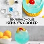 Ingredients for copycat Texas Roadhouse Kenny's Cooler and the cocktail served.