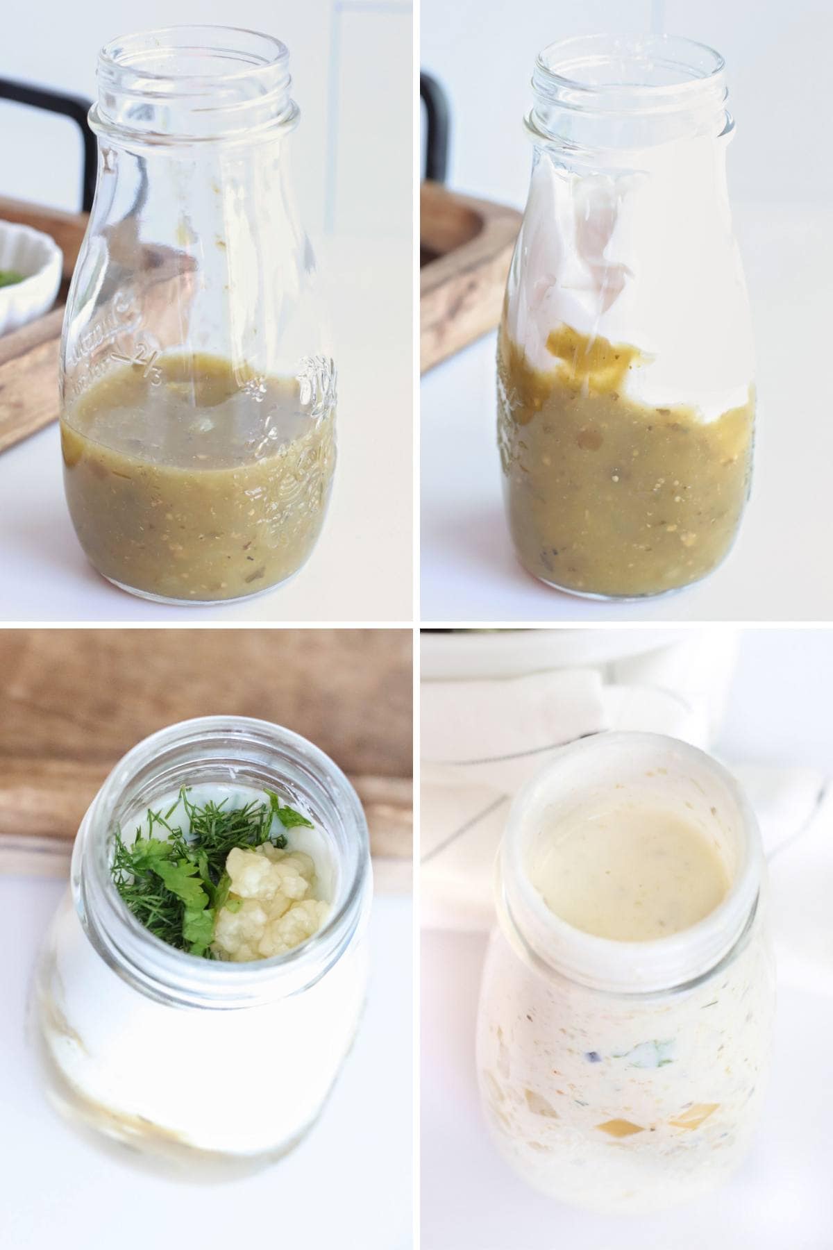 Making creamy salsa verde dressing.