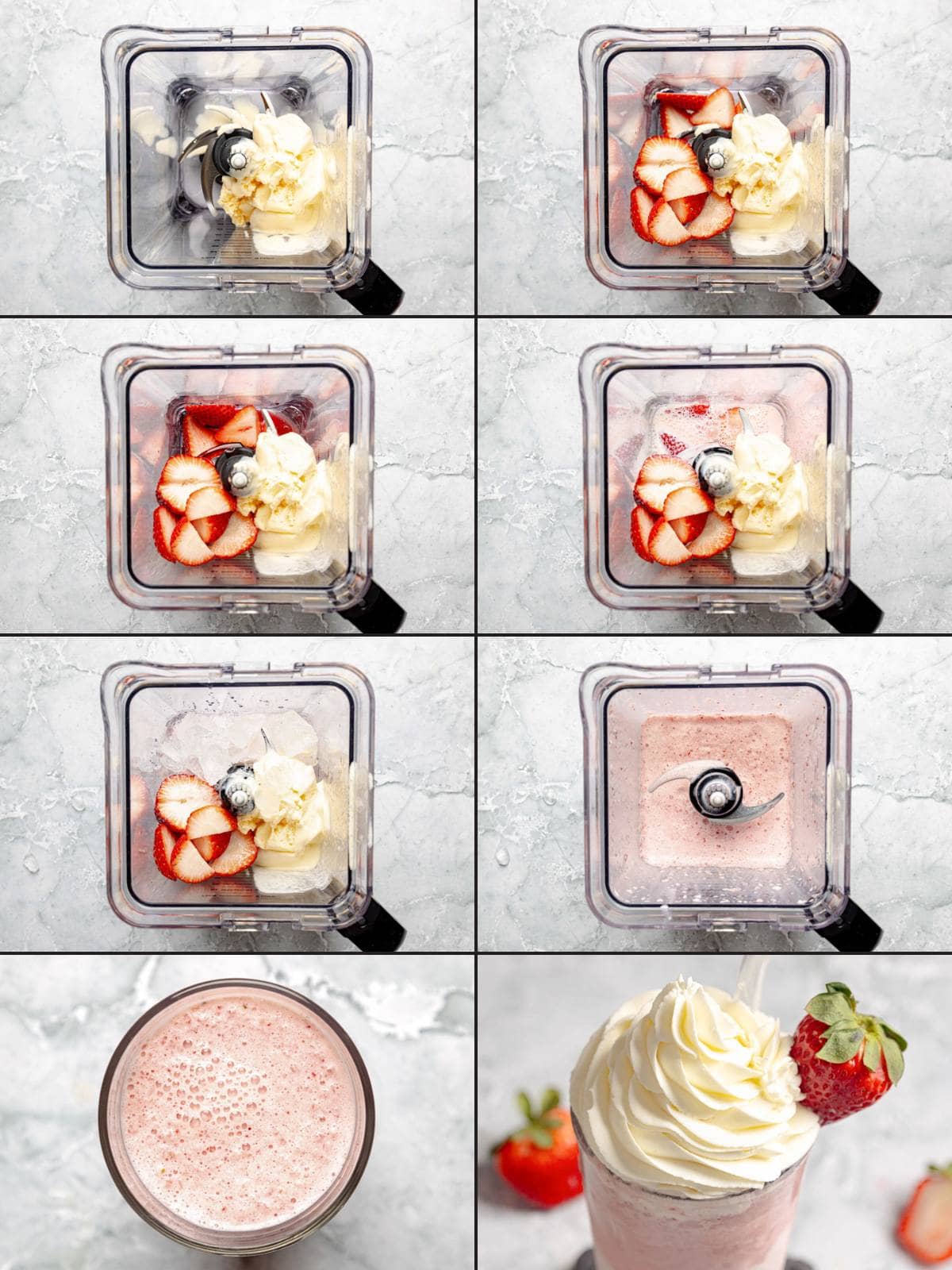 Making and serving a strawberry frappe.