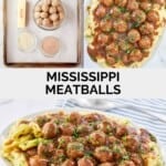 Mississippi meatballs ingredients and them served over mashed potatoes.