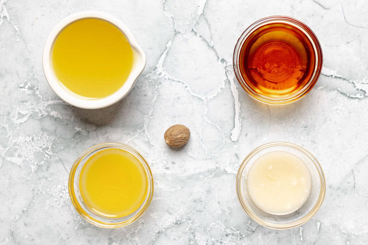 Pusser's rum, orange juice, pineapple juice, cream of coconut, and nutmeg.