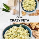 Copycat Cava crazy feta ingredients and the dip served with pita bread.