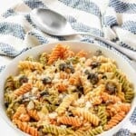 Copycat Chicken Salad Chick pasta salad with artichoke hearts, olives, and feta cheese.