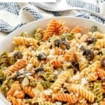 A bowl of copycat Chicken Salad Chick pasta salad.