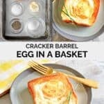 Copycat Cracker Barrel egg in a basket ingredients and the finished dish.