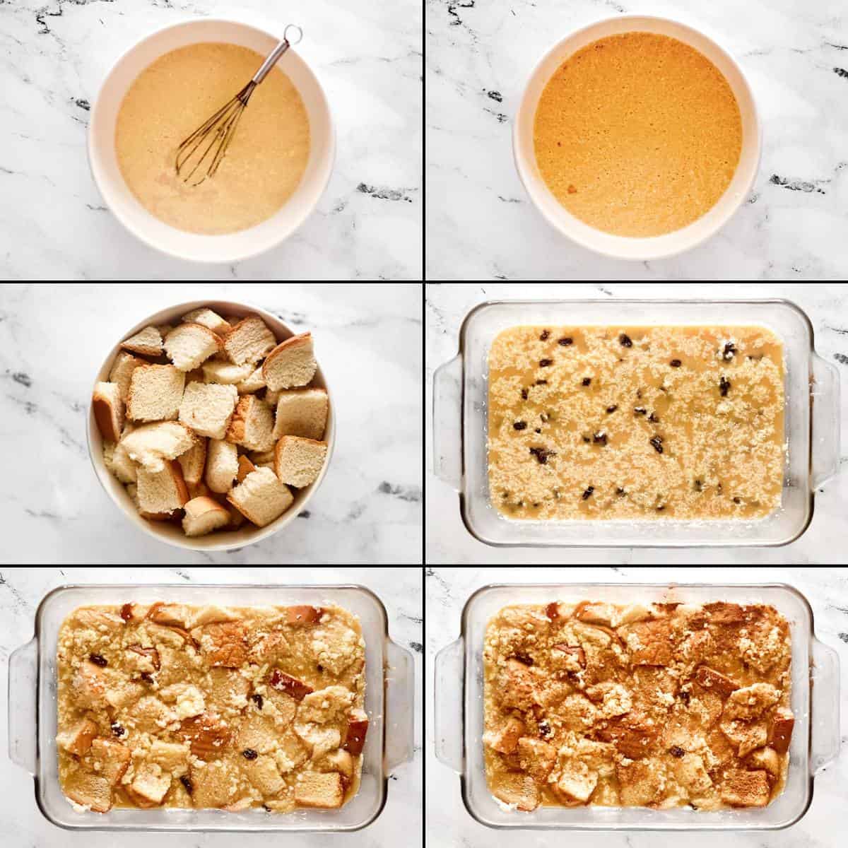 Making bread pudding from scratch.