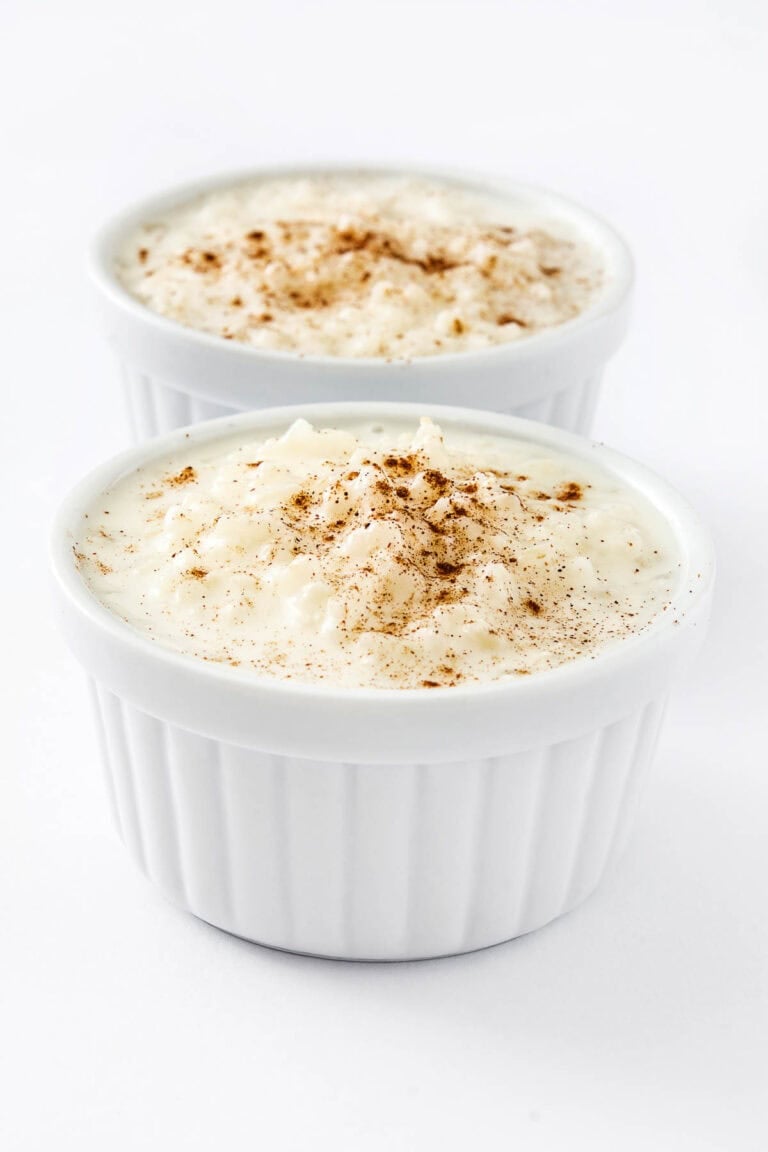 Creamy rice pudding in ramekins.