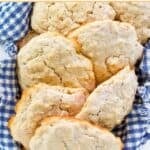 Beer biscuits in an oval cloth-lined basket.