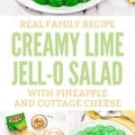 Creamy lime Jell-O salad and the ingredients to make it.