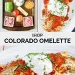 Copycat IHOP Colorado Omelette ingredients and the omelet on a plate.