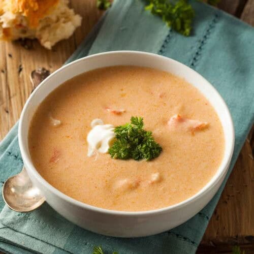 A bowl of seafood bisque.