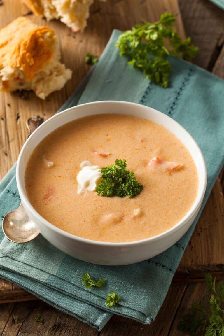 A bowl of seafood bisque.