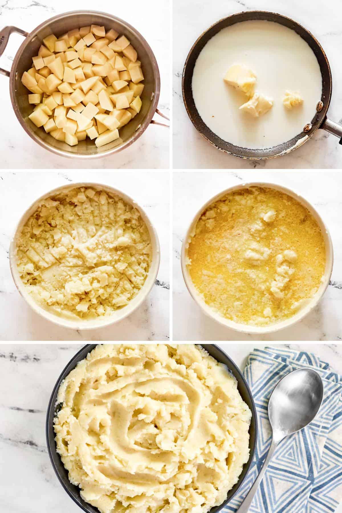 Making mashed potatoes with butter and buttermilk.