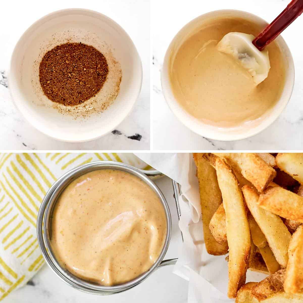 Making a tangy and creamy sauce for dipping.