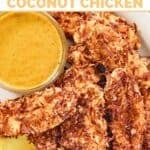 Copycat Rainforest Cafe caribou coconut chicken strips and honey mustard sauce.