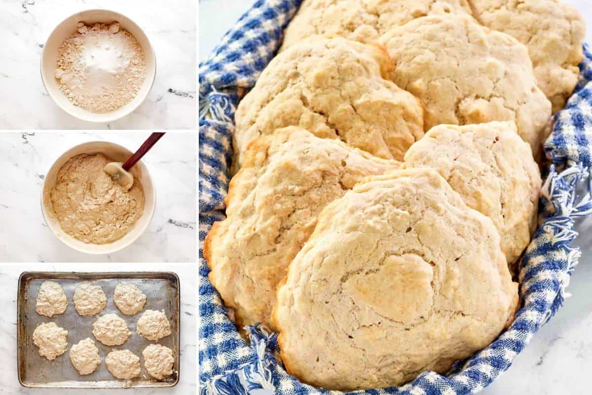 Making biscuits with Bisquick, beer, and sugar.