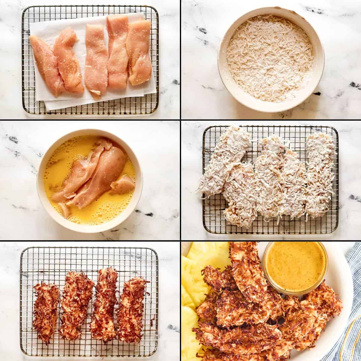 Making fried coconut chicken.