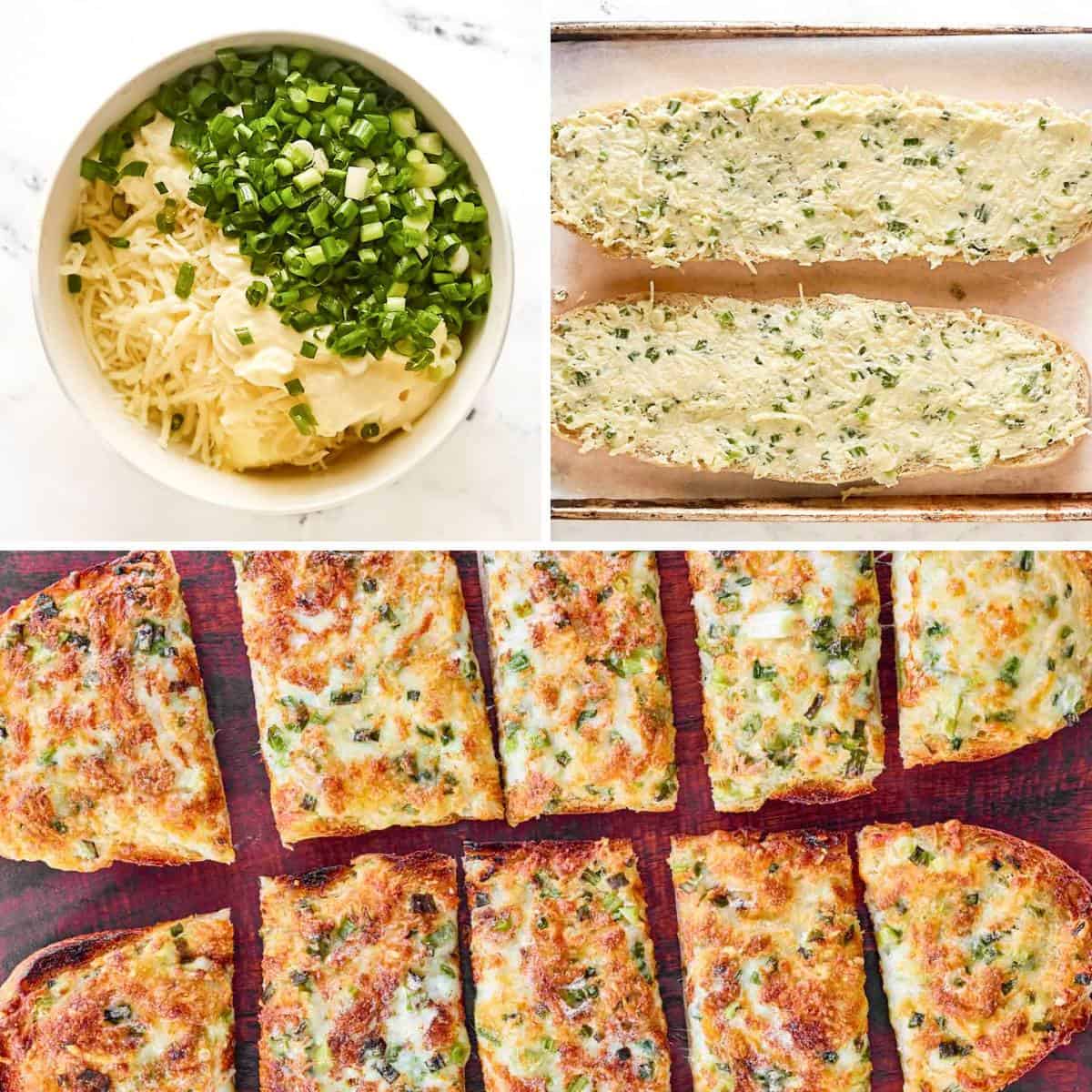 Making green onion, garlic, and cheese bread.