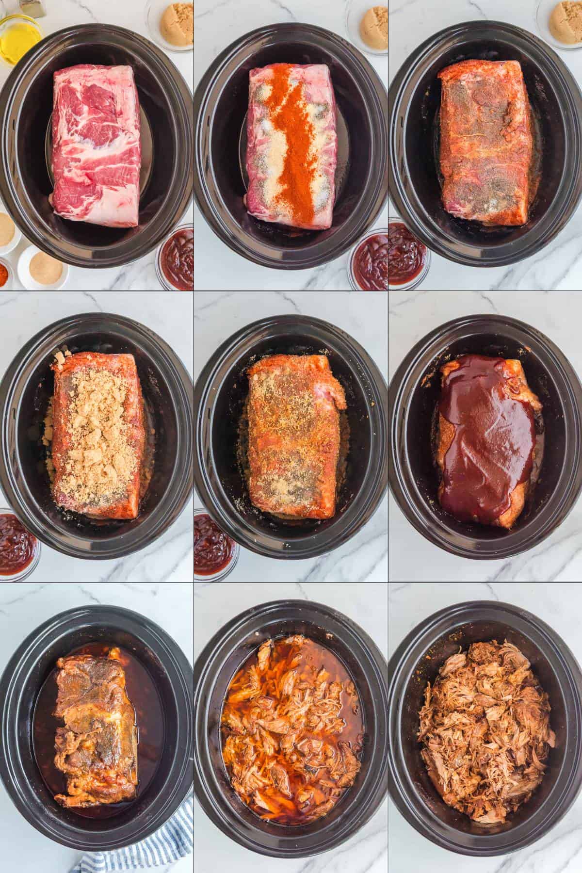 Making shredded barbecue pork in a slow cooker.