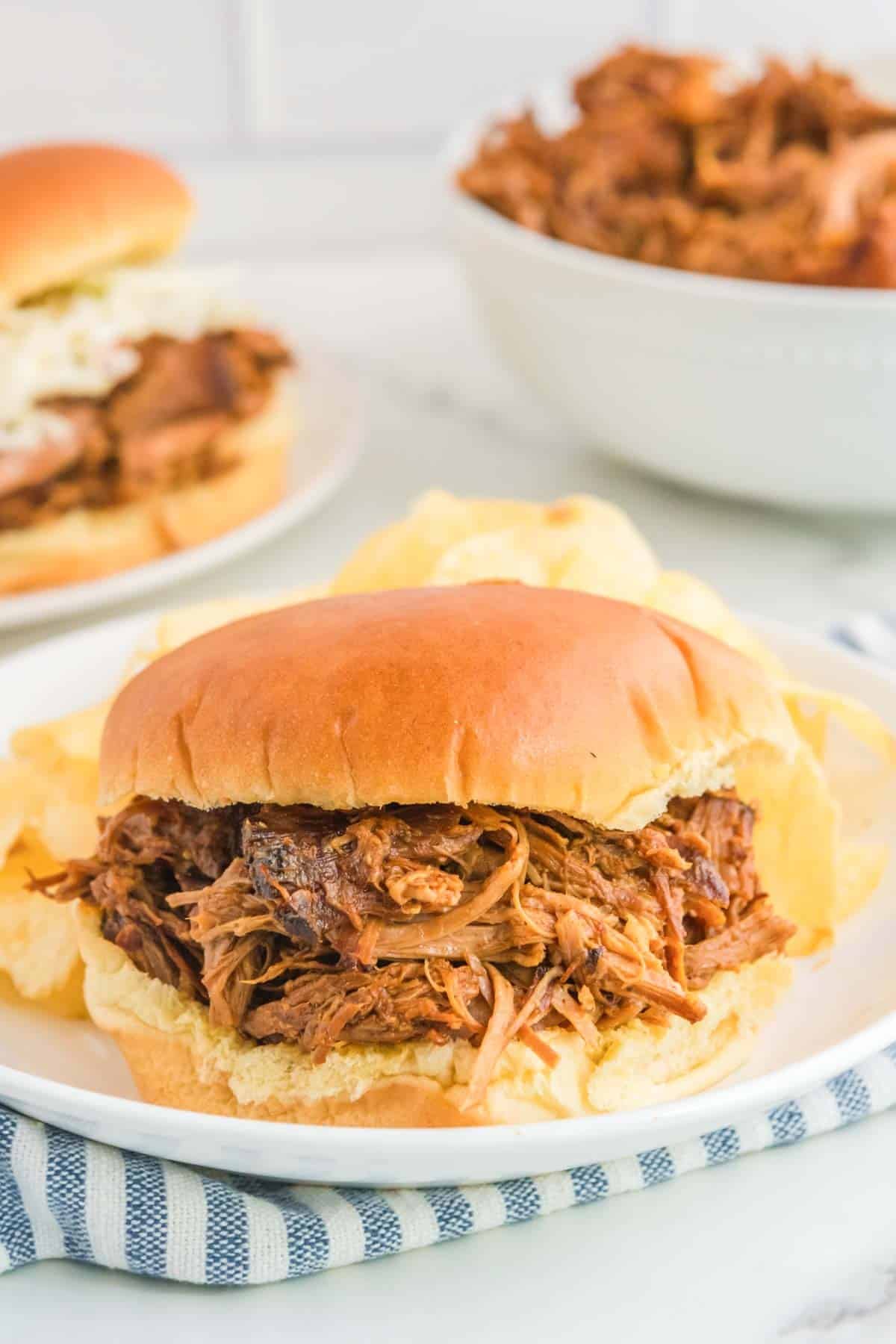 Sandwiches with barbecue shredded pork.