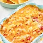 Spicy tomato, green chile, cheese, and chicken dip.