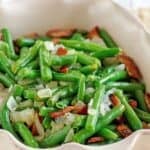 Copycat Cracker Barrel green beans with onions and bacon.