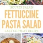 Copycat Souper Salad fettuccine salad and the ingredients to make it.
