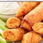 Copycat Grand Lux Cafe Buffalo chicken spring rolls on a plate.