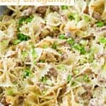 Copycat Hamburger Helper beef stroganoff in a skillet.