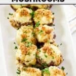 Copycat Longhorn Steakhouse white cheese stuffed mushrooms with Alfredo sauce.