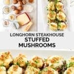 Copycat Longhorn Steakhouse mushrooms ingredients and the mushrooms on a platter.