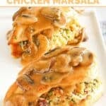 Copycat Olive Garden stuffed chicken with mushrooms and marsala sauce.