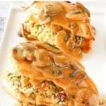 Copycat Olive Garden stuffed chicken marsala on a platter.